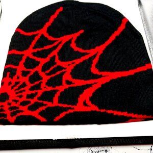 Black + Red Spider Web Skater Beanie -Hat Unisex New